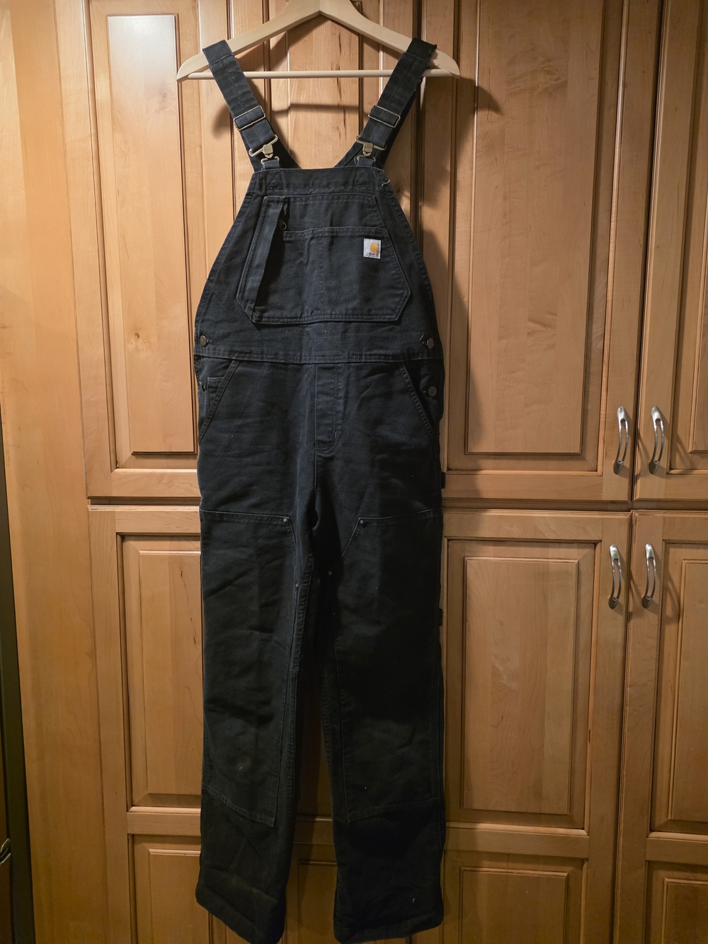 Carhartt Men’s Black Relaxed-Fit Duck Bib Overalls Double Kness